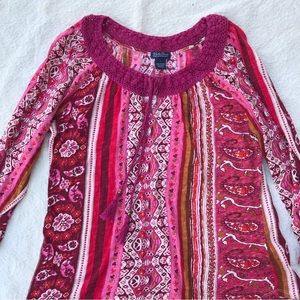 Lucky Brand size L boho red/pink print peasant shirt